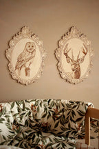 Set of 4 Engraved Forest Animals Pictures with Retro Frame