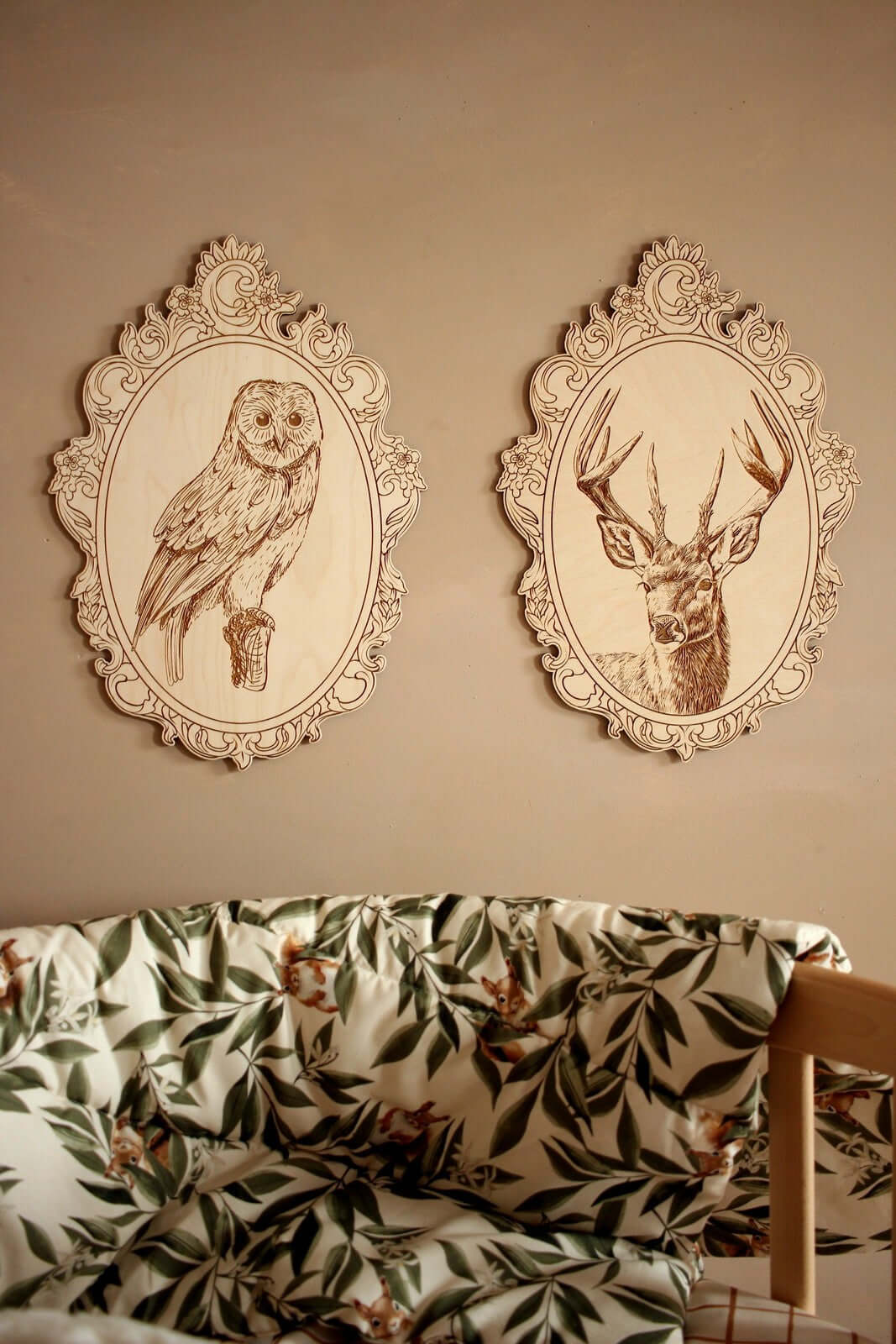Set of 4 Engraved Forest Animals Pictures with Retro Frame
