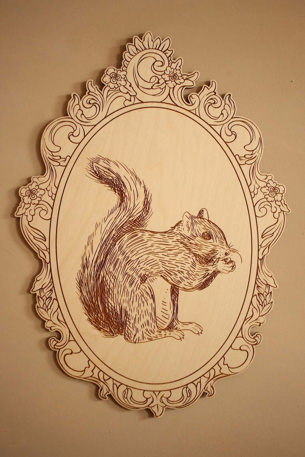 Set of 4 Engraved Forest Animals Pictures with Retro Frame