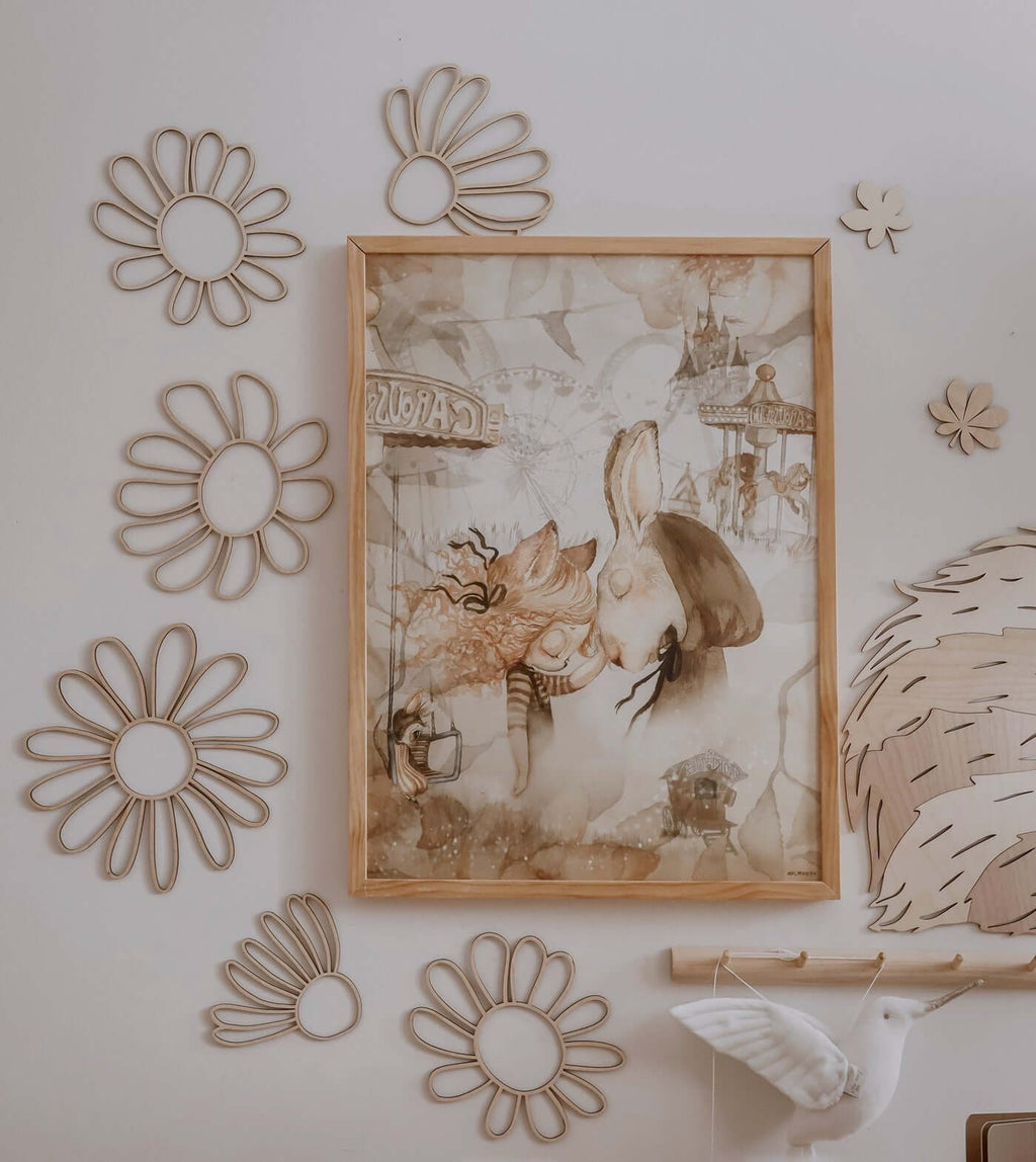 Set of 6 Wooden Flowers Wall Decoration - Daisies