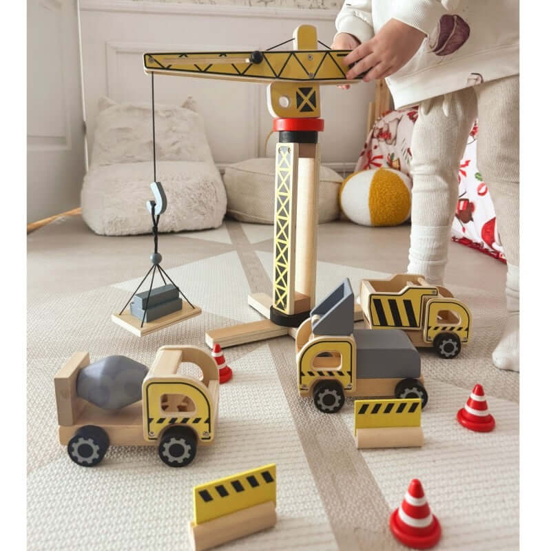 Wooden Construction Site With Vehicles