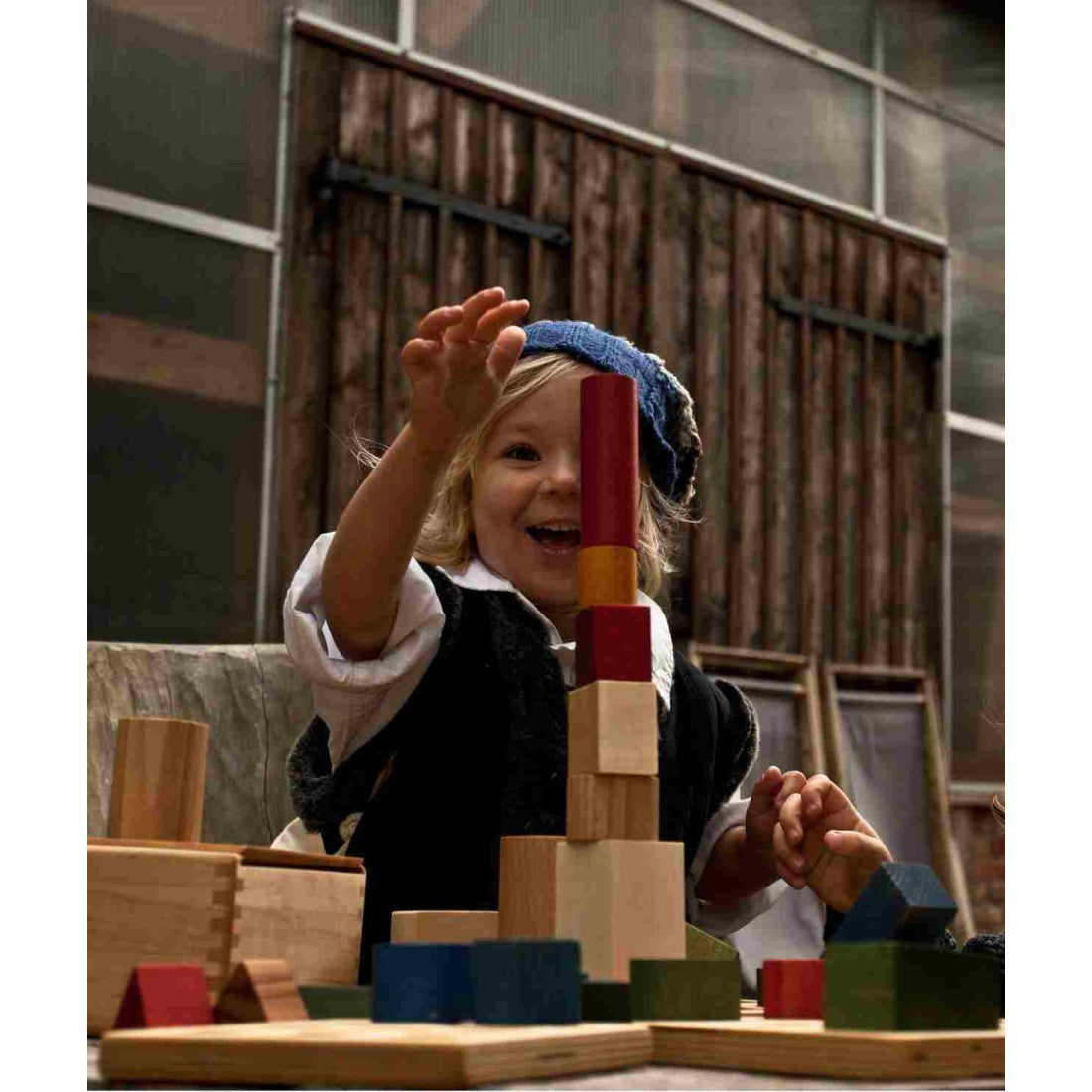 Wooden Blocks in a Box – Warm Colors, 54 Pieces