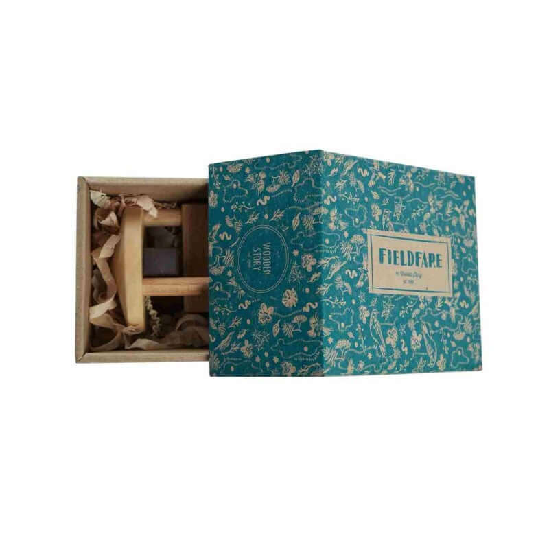 Wooden Rattle - Fieldfare in decorative box, perfect wooden rattle for fine motor skills.
